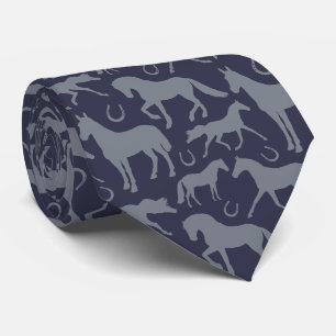 Graue Pferde und Hufeisen drucken auf Navy Blue Krawatte