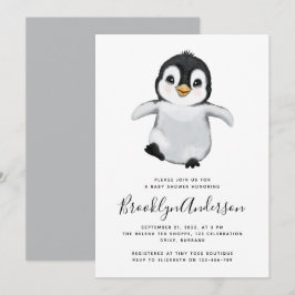Graue Pinguin-Babydusche Einladung