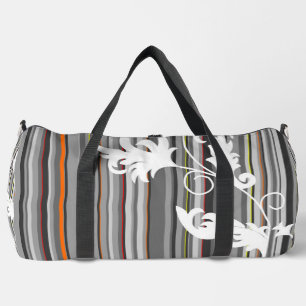 Graue Pinstriche mit Flora Detail Druck Nähtasche Duffle Bag