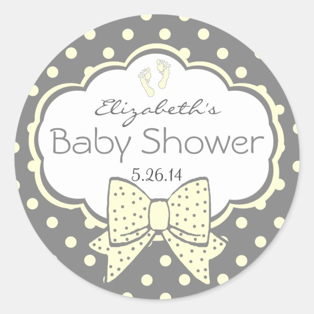 Graue Polka Dots-Baby-Dusche Runder Aufkleber (Vorderseite)