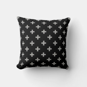 Graue Polka-Kreuze auf schwarz Kissen