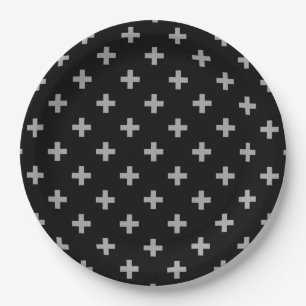 Graue Polka-Kreuze auf schwarz Pappteller