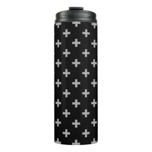 Graue Polka-Kreuze auf schwarz Thermosbecher