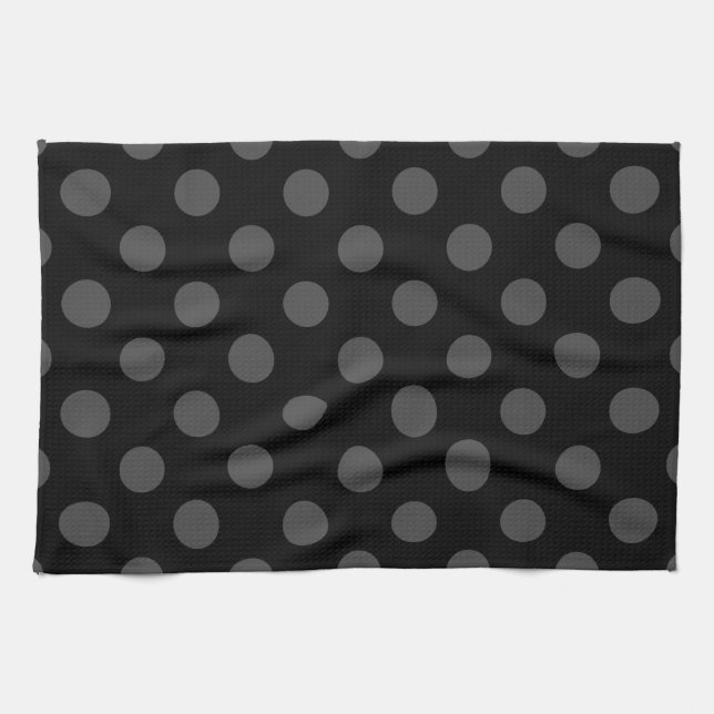 Graue Polka-Punkte auf schwarz Küchentuch (Horizontal)
