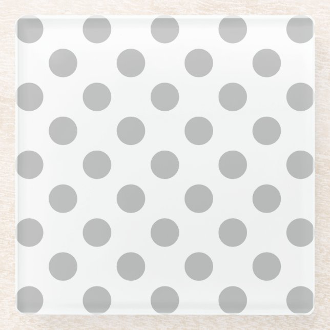 Graue Polka-Punkte auf weiß Glasuntersetzer (Vorderseite)