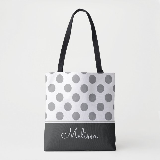 Graue Polka-Punkte| Personalisiert Tasche (Vorderseite)