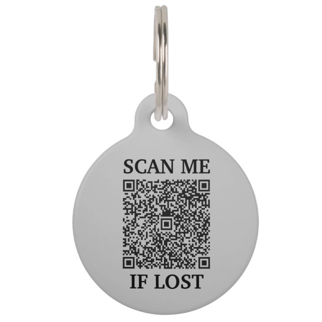 Graue QR Code Scan Me Pet Haustiermarke (Vorderseite)
