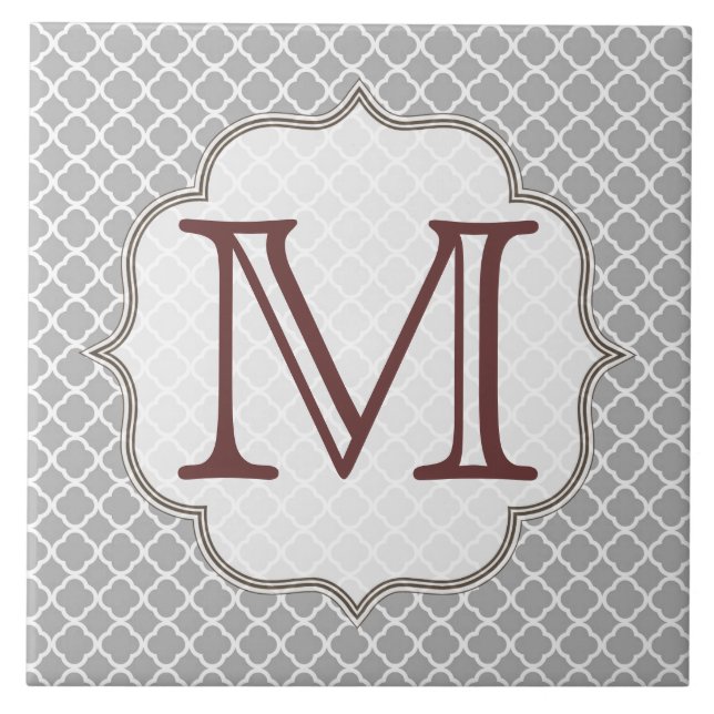 Graue Quarterfoil Latti Monogramm-Anzeigen-Fliese Fliese (Vorderseite)