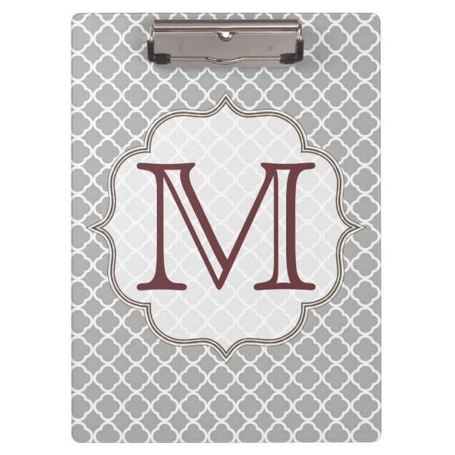 Graue Quarterfolie Latti Monogram Initial Clip Boa Klemmbrett (Vorderseite)