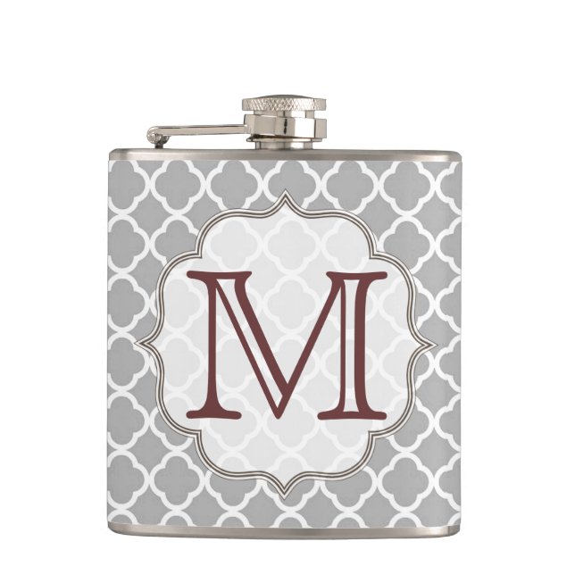 Graue Quarterfolie Latti Monogram Whiskey Flask Flachmann (Vorderseite)