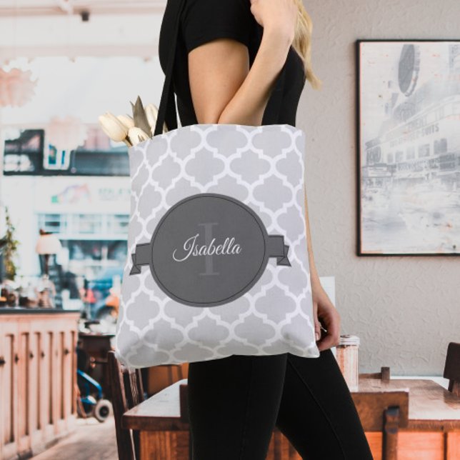 Graue Quatrefolie Personalisiert Tote Bag Tasche (Gray Quatrefoil Personalized Tote Bag)