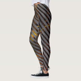 Graue Querstreifen, Karbon-Bänder, goldrot Leggings
