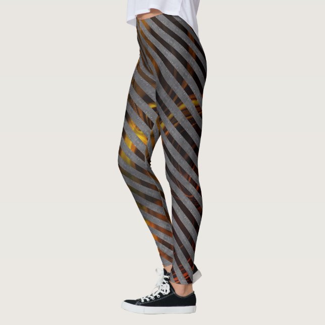 Graue Querstreifen, Karbon-Bänder, goldrot Leggings (Links)