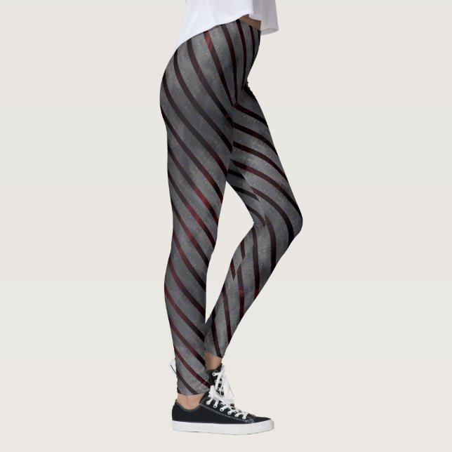 Graue Querstreifen mit kleinem Quadrat, rötlich Leggings (Rechts)