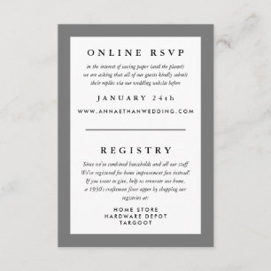 Graue Rahmen-Hochzeitsantwort RSVP und Registry Begleitkarte
