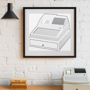 Graue Registrierkasse Minimalistischer Einzelhande Poster