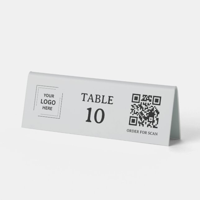 Graue Restaurant-Tischnummer QR-Code-Scan zum Best Tischaufsteller (Vorderseite)