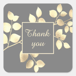 Graue rosa Blätter quadratische Aufkleber