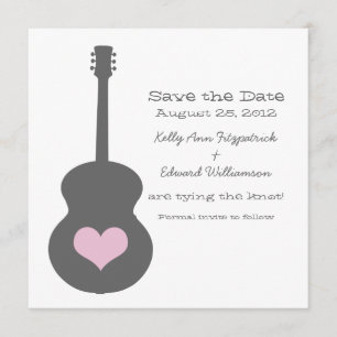 Graue/rosa Gitarrenherz Save the Date einladen