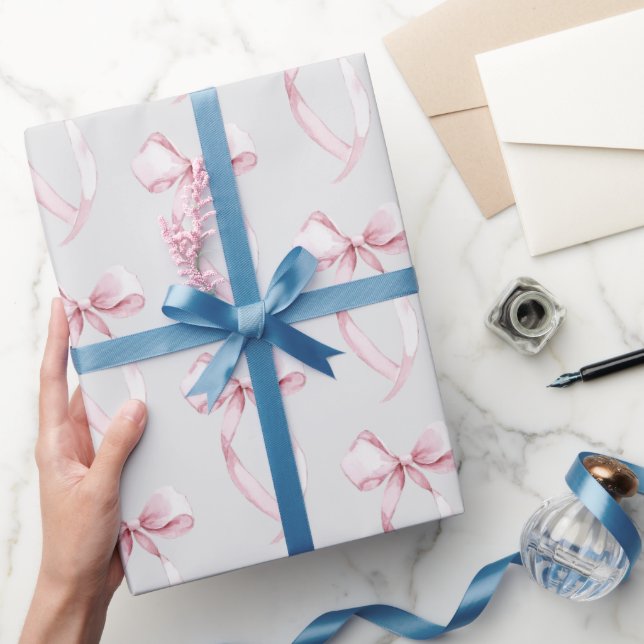 Graue Rosa Ribbons Geschenkpapier (Schenken)
