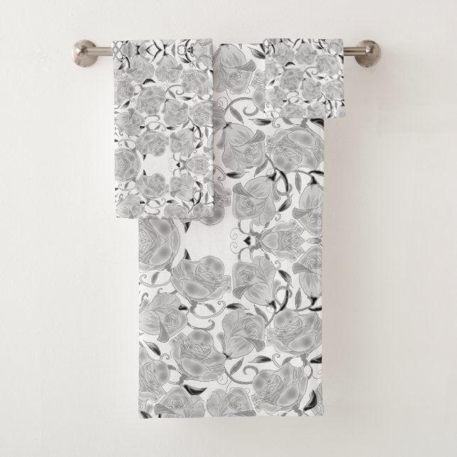 Graue Rose auf weißem Badetuch-Set Badhandtuch Set (Insitu)