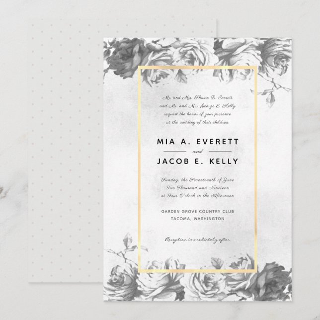 Graue Rose Gold Frame Hochzeitseinladung Einladung (Vorne/Hinten)
