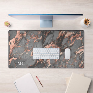 Graue Rose Gold Marmor & Monogramm Schreibtischunterlage