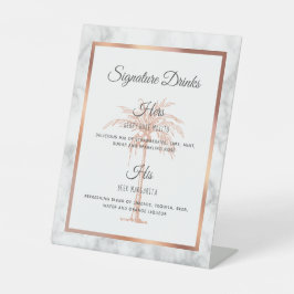 Graue Rose Gold Palm Tree Hochzeit Signature Drink Sockelschild
