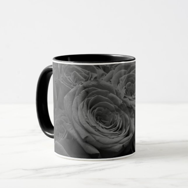 Graue Rose, graues Foto Tasse (Vorderseite Links)