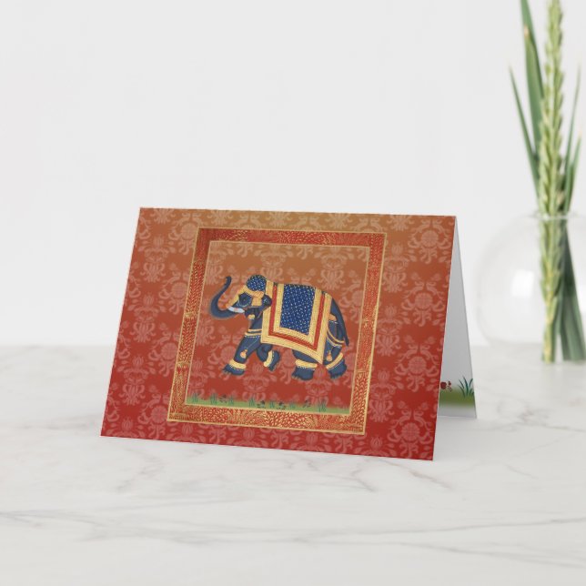 Graue rote Goldklemme Elephant Grußkarte Karte (Vorderseite)