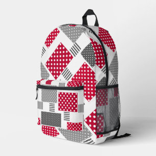 Graue rote Punkte-Patchwork auf weißem Hintergrund Bedruckter Rucksack