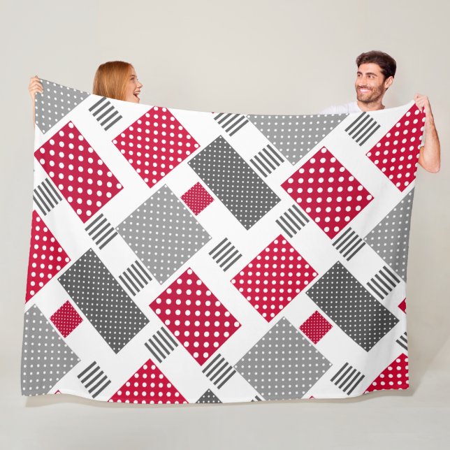 Graue rote Punkte-Patchwork auf weißem Hintergrund Fleecedecke (Beispiel)