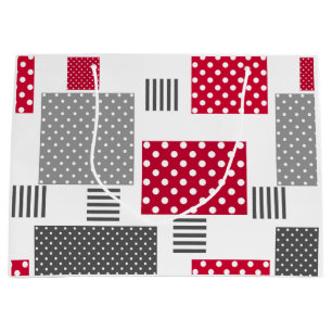 Graue rote Punkte-Patchwork auf weißem Hintergrund Große Geschenktüte