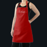 Graue Rotharnschrift Schürze<br><div class="desc">Personalisierte Kirschrot krempeln benutzerdefinierte moderne Skriptnamen Text monogramm solide schlichte Farbe mädchenhaft elegante Kirsche Rot-Crimson und weiß Text Küche Schürze. Anpassen,  personalisieren Sie es mit Namen,  Zitat,  Phrasen oder Text. Geeignet für Köche,  Koch,  Keramik,  Keramiken,  Handwerk,  Arbeit,  Küche,  Backen,  Grillen,  Grill etc.</div>