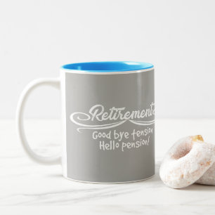 Graue Ruhestandsauf wiedersehen Spannungshallo Zweifarbige Tasse