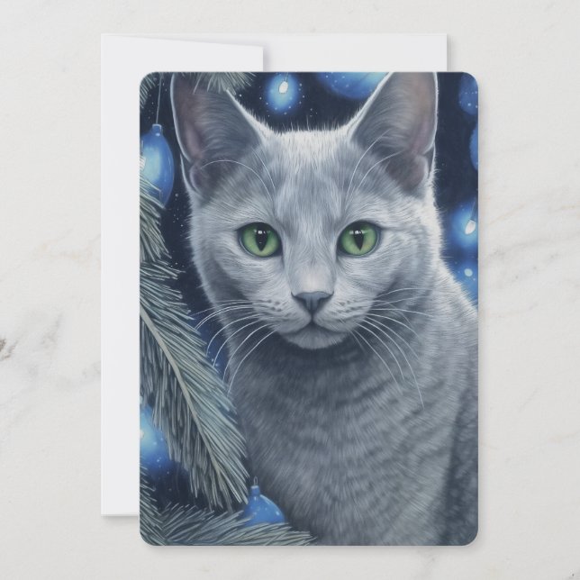 Graue Russische Blaue Katze Weihnachten oder Hanuk (Vorderseite)