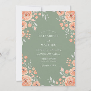 Graue Salbei-Pfirsichblüten-Hochzeit Einladung