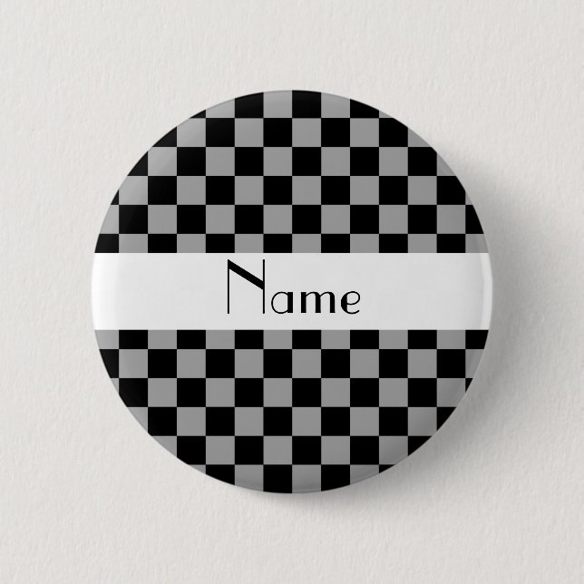 Graue Schachbretter mit personalisiertem Namen Button (Vorderseite)