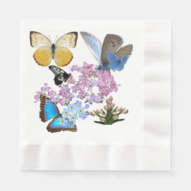 Graue Schmetterlinge und Blume Serviette (Vorderseite)