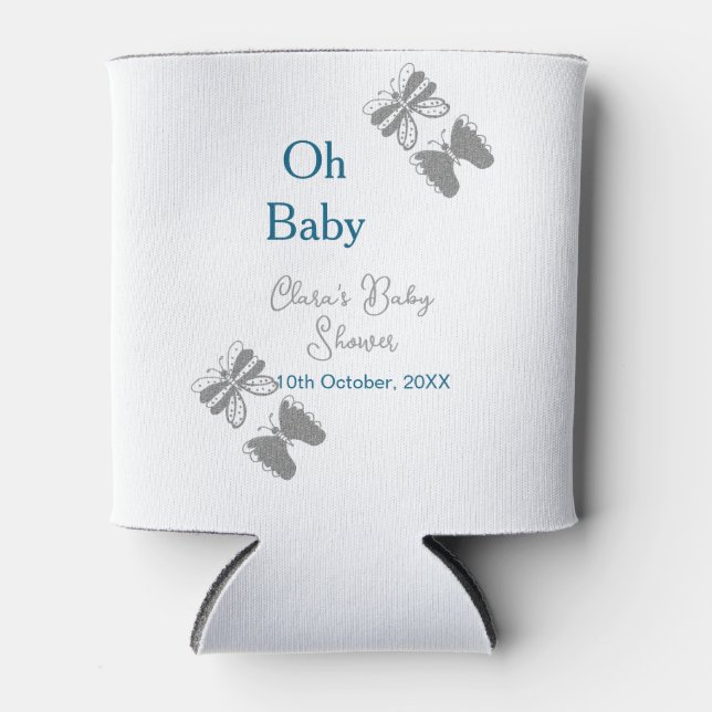 Graue Schmetterlingsblauer Babydusche - Babybett Dosenkühler (Vorderseite)