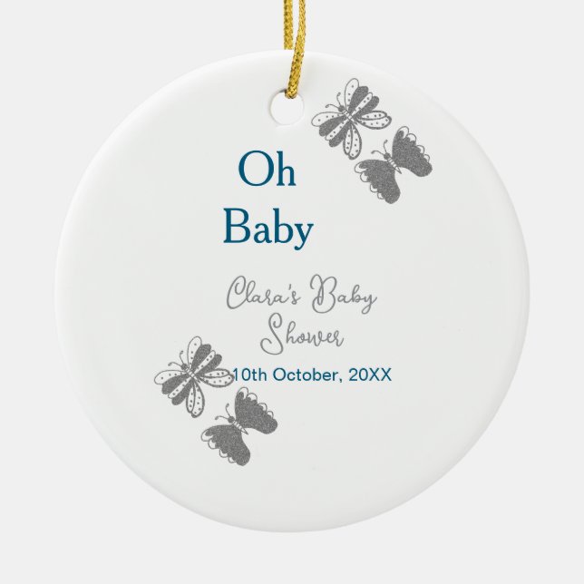 Graue Schmetterlingsblauer Babydusche - Babybett Keramik Ornament (Vorne)