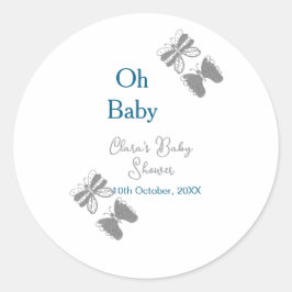 Graue Schmetterlingsblauer Babydusche - Babybett Runder Aufkleber
