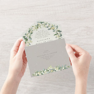 Graue Schneebeere + Eukalyptus Hochzeitsempfang All In One Einladung