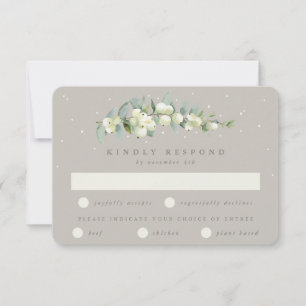 Graue Schneebeere + Eukalyptus-Zweig Winterhochzei RSVP Karte