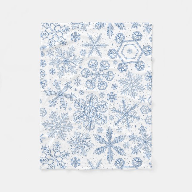 Graue Schneeflocken auf weißem Grund Fleecedecke (Vorderseite)