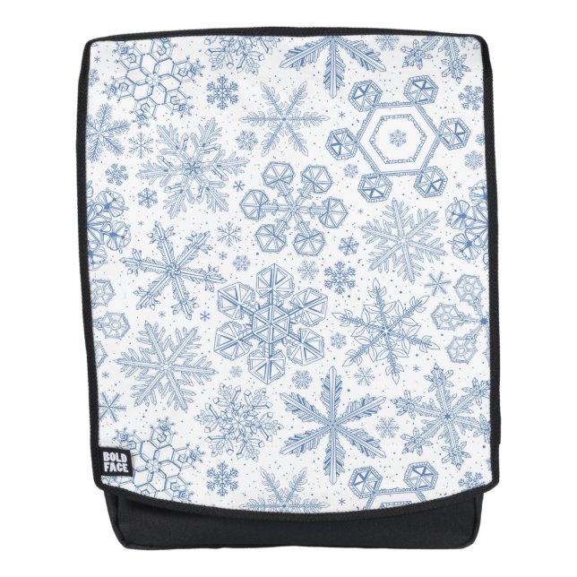 Graue Schneeflocken auf weißem Grund Rucksack (Vorderseite)