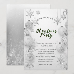 Graue Schneeflocken, Kugeln Weihnachtsfirmenparty Einladung