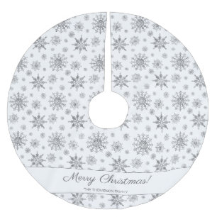 Graue Schneeflocken und gebräuchlicher Familiennam Polyester Weihnachtsbaumdecke