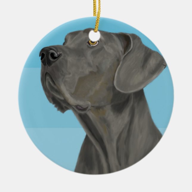 Graue schöne Deutsche Dogge auf Blau Keramik Ornament (Vorne)