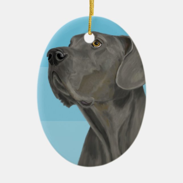 Graue schöne Deutsche Dogge auf Blau Keramik Ornament (Vorne)